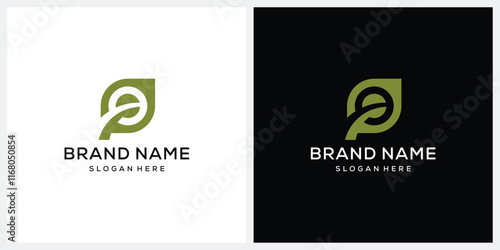 creative letter E green leaf logo design template