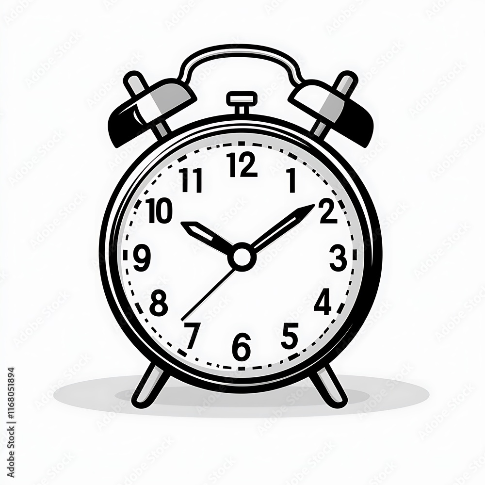Simple Black and White Alarm Clock Illustration Simple Black and White Alarm Clock Illustration