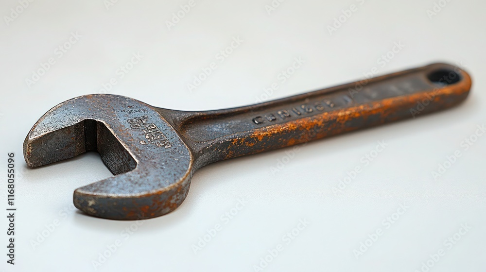 Rusty adjustable wrench on white background. Rusty adjustable wrench on white background.