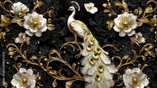 Peacock & Floral Gold Wall Art