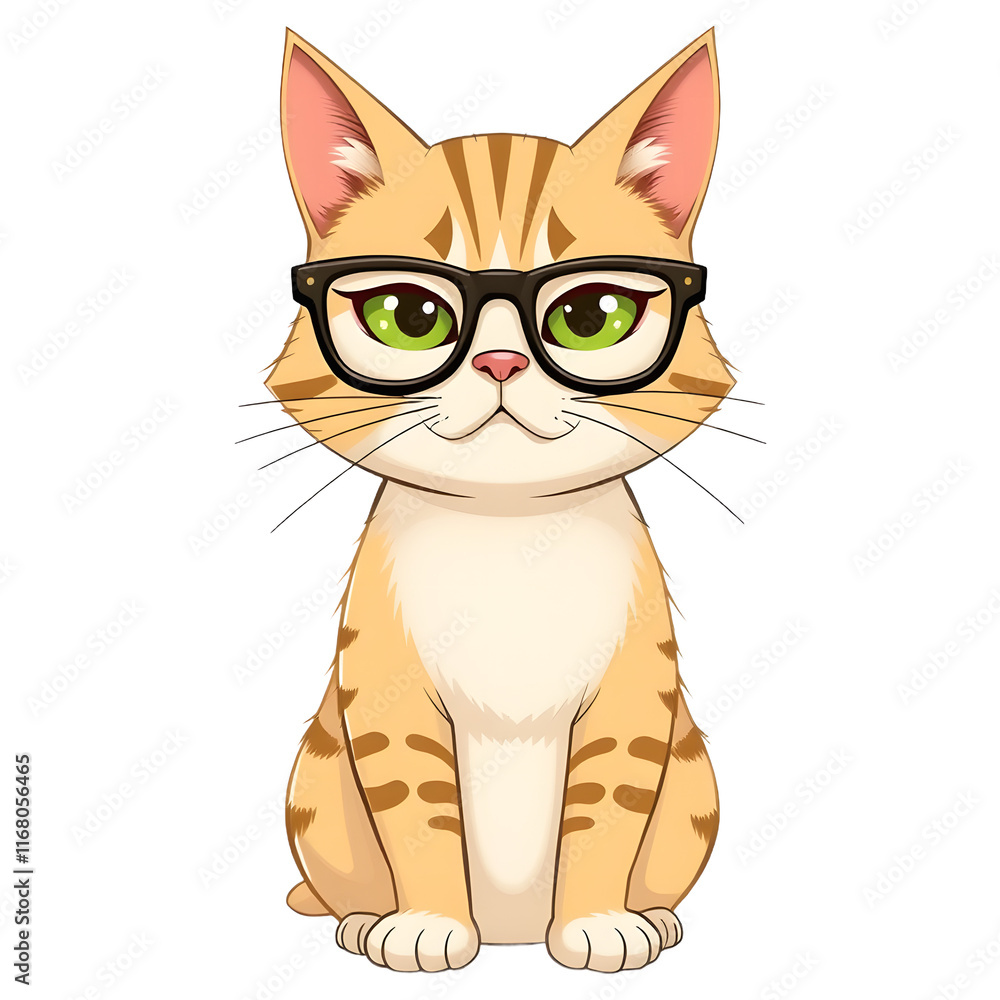 Illustration of A cat sitting upright with a funny expression, wearing glasses. png isolated background. transparent background. Illustration of A cat sitting upright with a funny expression, wearing glasses. png isolated background. transparent background.