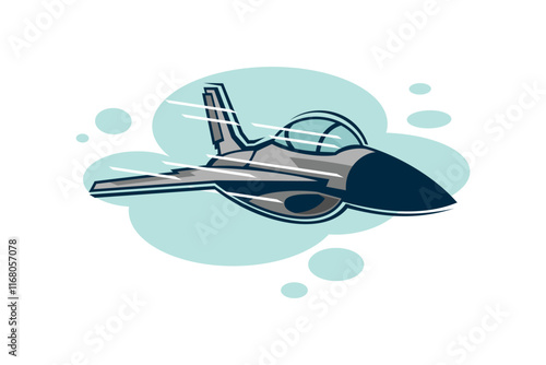 American cold war jet fighter plane vector illustration. simple aircraft logo, military equipment.