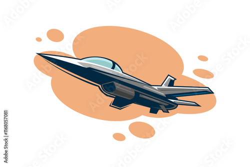 American cold war jet fighter plane vector illustration. simple aircraft logo, military equipment.