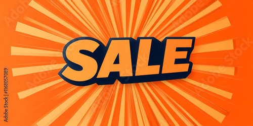 Vibrant Orange and Yellow "SALE" Banner with Sunburst Effect, Bold Text and Promotional Offer Design