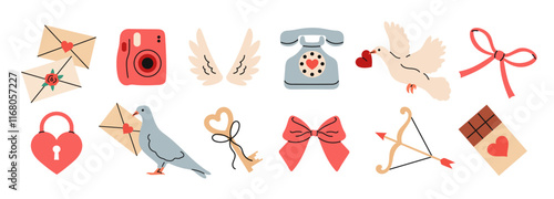 Set of items for Valentine's Day. A symbol of love
