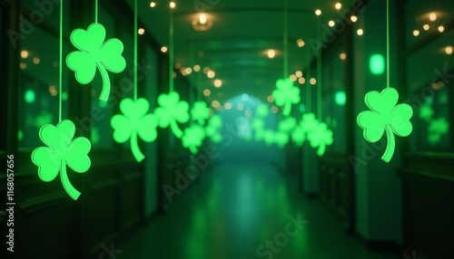 Festive Green Shamrock Decorations in Hallway photo