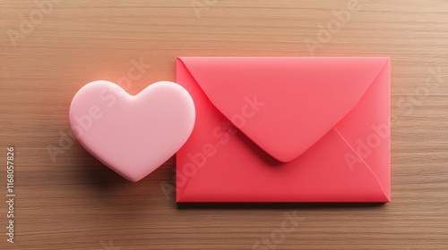Wallpaper Mural glowing heart shaped letter next to pink envelope on wooden table Torontodigital.ca