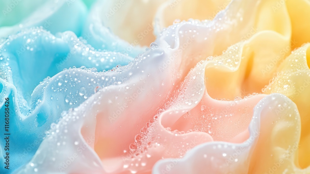 Soft Pastel Textures with Water Droplets on Fabric Creating a Dreamy Background of Blue, Pink, Yellow and Cream Colors for Elegant Designs and Presentations Soft Pastel Textures with Water Droplets on Fabric Creating a Dreamy Background of Blue, Pink, Yellow and Cream Colors for Elegant Designs and Presentations