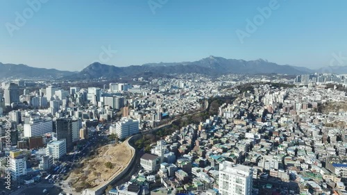 Aerial View of Seoul city in South Korea, Dongdaemun Design Plaza, DDP, Winter photo