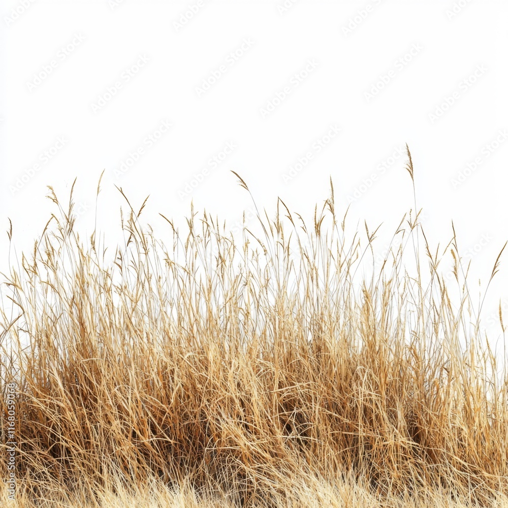 Fototapeta premium Golden Tall Grass Against Bright White Background in Minimalist Nature Photography