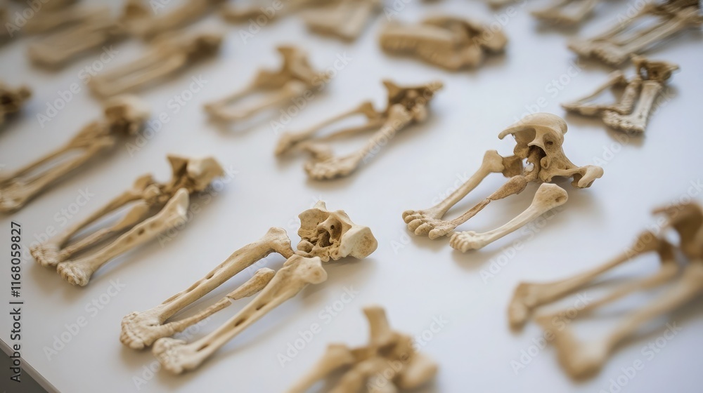 Detailed View of Anatomical Human Bone Models Arranged Neatly on a Flat Surface Showcasing the Complexity of Skeletal Structures for Educational Purposes Detailed View of Anatomical Human Bone Models Arranged Neatly on a Flat Surface Showcasing the Complexity of Skeletal Structures for Educational Purposes