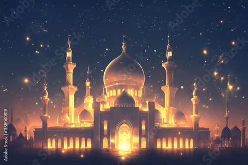 Wallpaper Mural Illuminated Mosque at Night Under Starlit Sky Torontodigital.ca