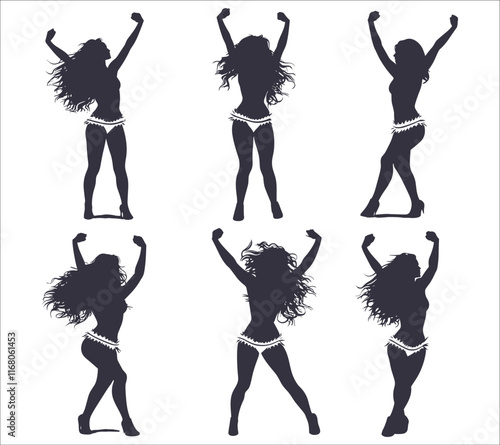 Female cheerleader silhouette vector illustration. Dynamic female cheerleader silhouettes. Abstract woman cheerleader silhouette vector. Black cheerleader silhouette icons vector