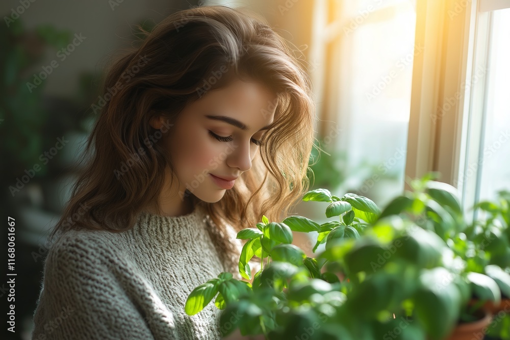 A serene moment of indoor gardening, featuring herbs on windowsill bathed in warm sunlight, highlighting the beauty of nurturing nature indoors. A serene moment of indoor gardening, featuring herbs on windowsill bathed in warm sunlight, highlighting the beauty of nurturing nature indoors.