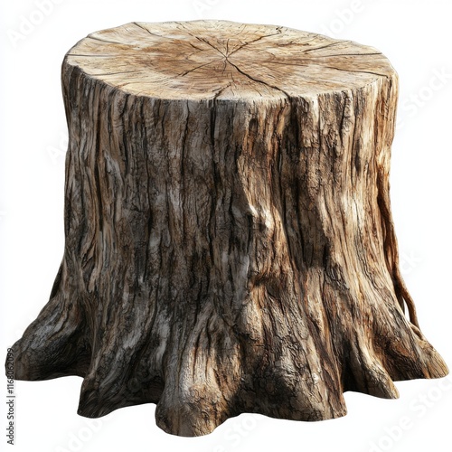 Rustic wooden tree stump with textured bark and natural grain pattern for outdoor and nature-themed projects photo