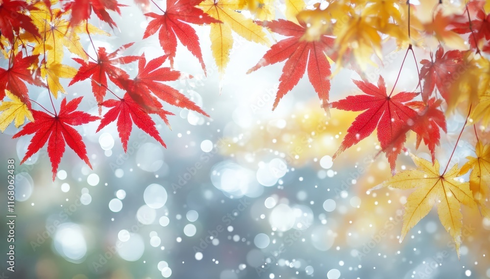 Vibrant Autumn Maple Leaves Red and Gold Fall Foliage Soft Bokeh Background Vibrant Autumn Maple Leaves Red and Gold Fall Foliage Soft Bokeh Background