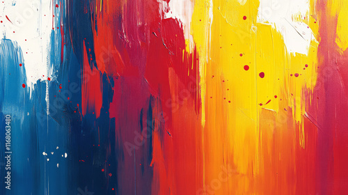 Dynamic abstract paint background showcasing riot of colors, blending vibrant reds, yellows, and blues, creating energetic and expressive visual experience