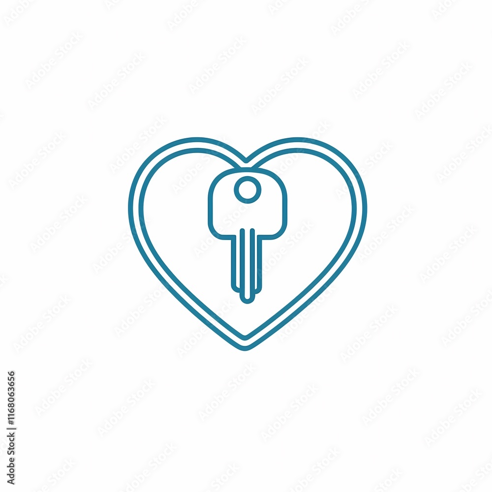 Heart Symbol with Key Icon for Home Security and Love Representation Heart Symbol with Key Icon for Home Security and Love Representation