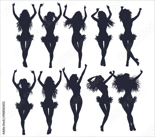 Woman cheerleader silhouette vector design. Female cheerleader silhouette vector illustration. Female cheerleader vector silhouette design for event. Vector design of female cheerleader silhouette