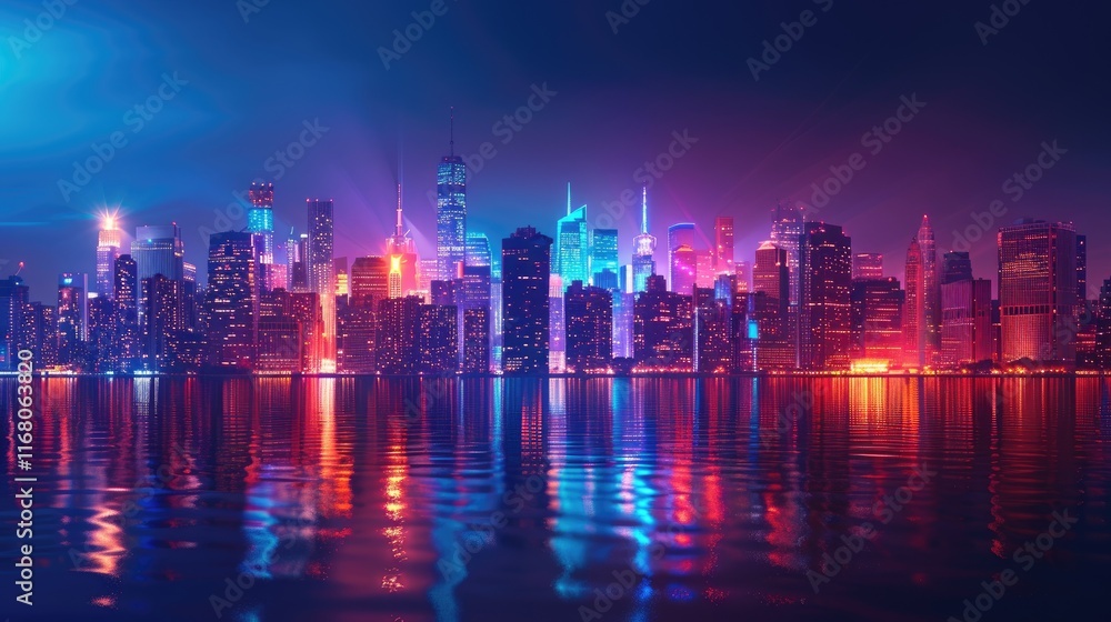Fototapeta premium City skyline illuminated by vibrant neon lights