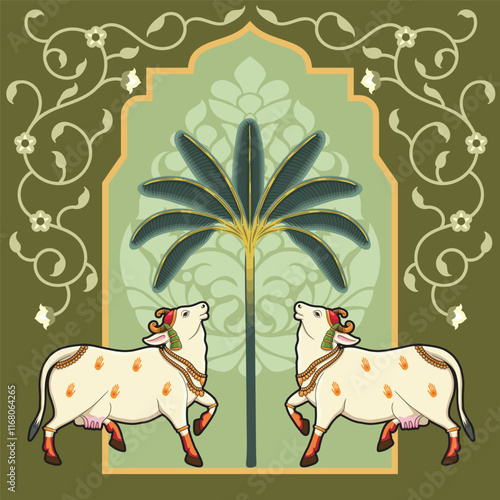 Indian Rajasthani Miniature art work Pichwai cow 