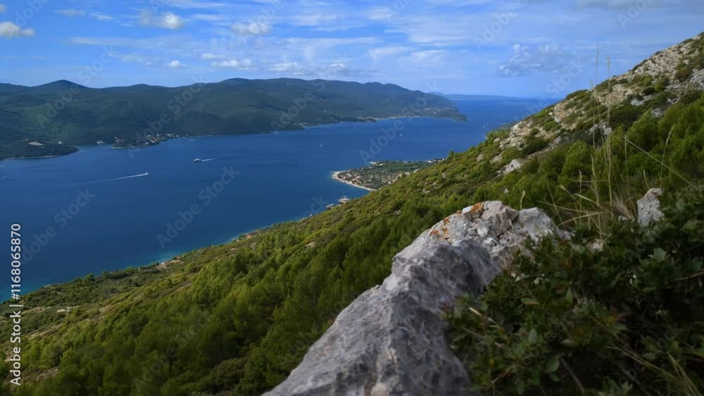 Dramatic sea and mountain view from mountain hill top, Mediterranean landscape Dramatic sea and mountain view from mountain hill top, Mediterranean landscape