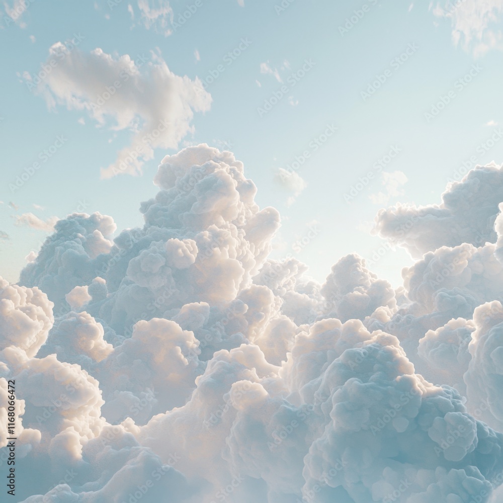 Soft White Clouds Against a Bright Blue Sky with Gentle Sunlight Peeking Through, Capturing a Dreamy Atmosphere Soft White Clouds Against a Bright Blue Sky with Gentle Sunlight Peeking Through, Capturing a Dreamy Atmosphere