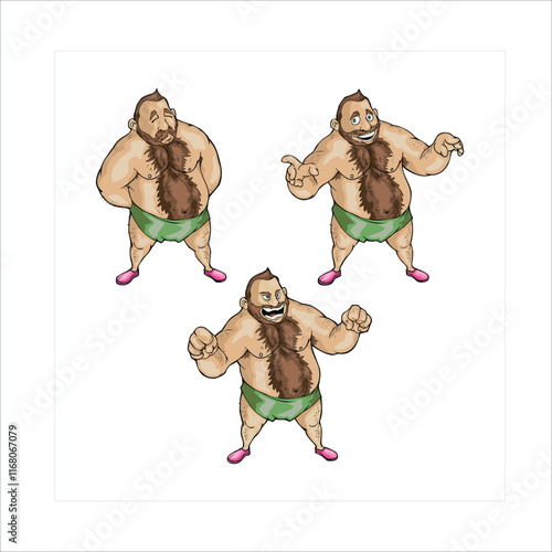 A vector illustration of a caveman, featuring a rugged appearance, messy hair, and a simple outfit made of animal skin. 