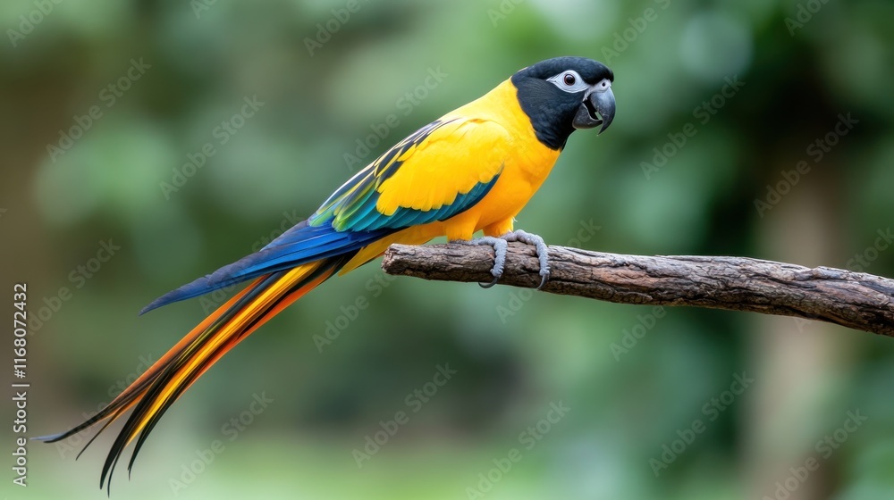 Obraz premium Vibrant parrot perched on a branch in a natural setting.