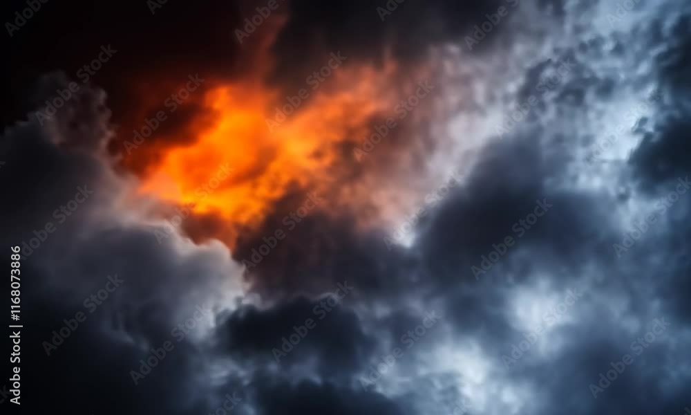 Fiery Sunset Cloudscape: Dramatic Sky with Orange and Gray Hues, Majestic Nature Photography Fiery Sunset Cloudscape: Dramatic Sky with Orange and Gray Hues, Majestic Nature Photography