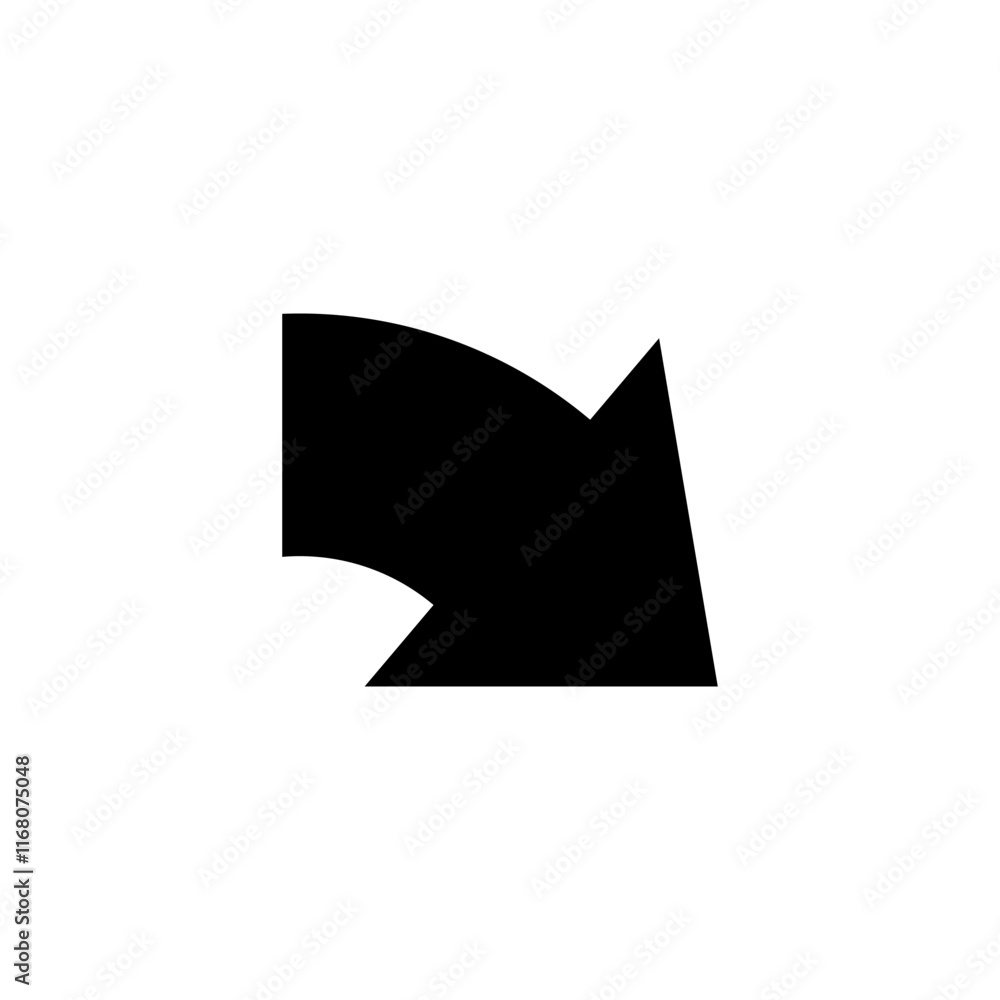 Bent wide arrow. Curved rounded shape. Bent wide arrow. Curved rounded shape.