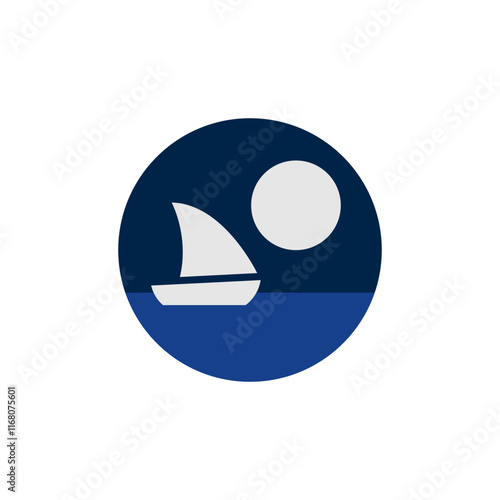 Sailboat with a sail floating on water. Vector illustration .