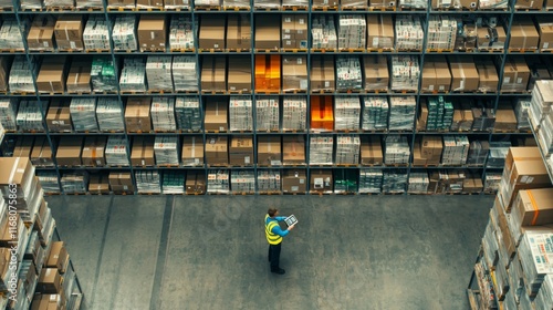 Warehouse inventory management industrial facility photography aisle perspective logistics efficiency
