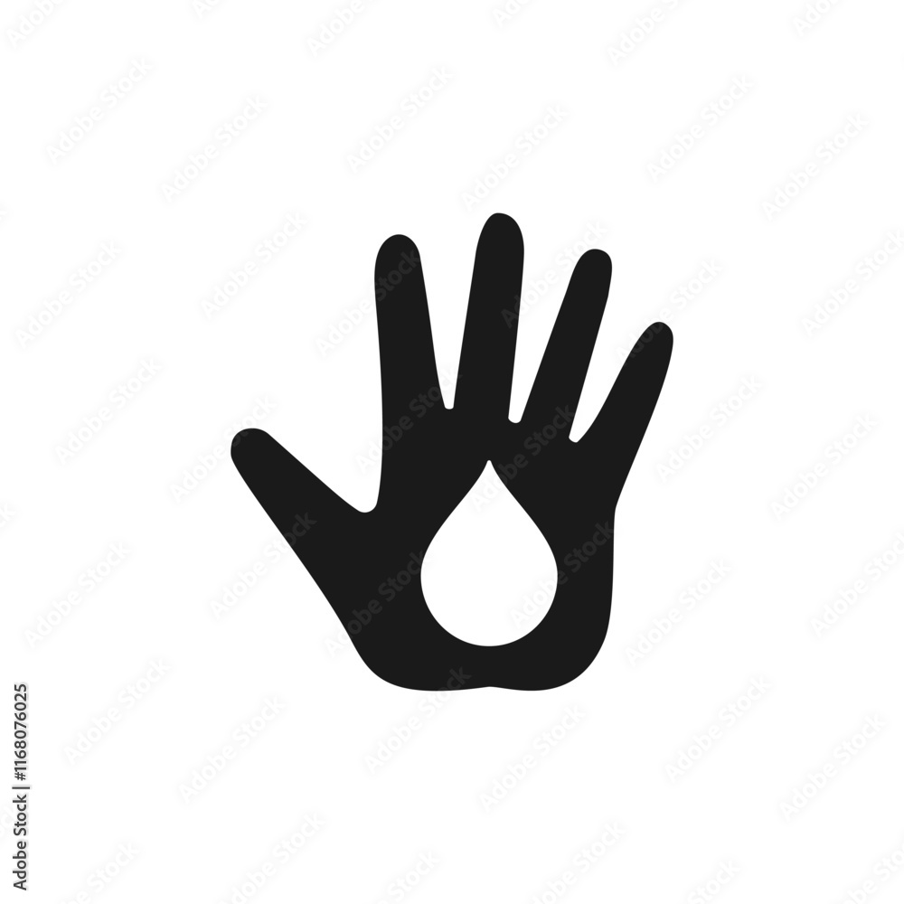 Fototapeta premium Hand with a drop inside. Isolated vector icon and logo on white background.