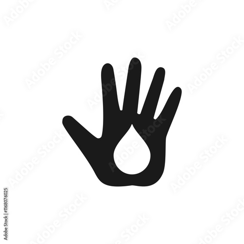Hand with a drop inside. Isolated vector icon and logo on white background.