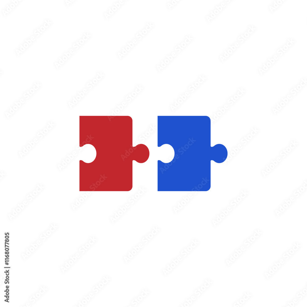 Two colored puzzle pieces joined together. Two colored puzzle pieces joined together.