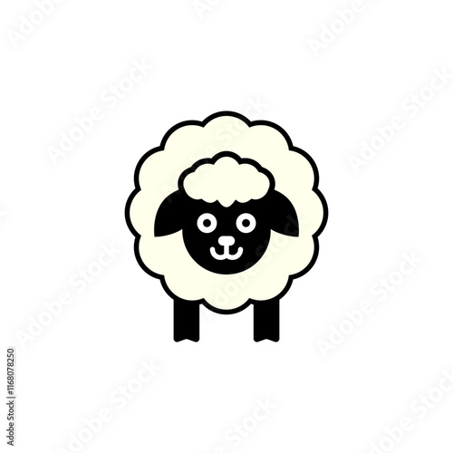 One white fluffy sheep. Vector drawing of a ewe on a white background. 