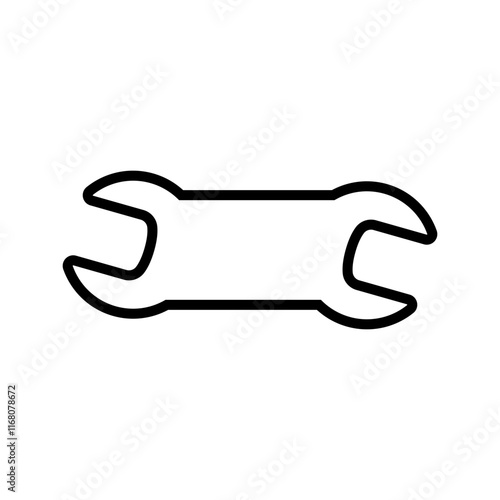 Large spanner. Big wide wrench. Outline vector isolated illustration on white background.