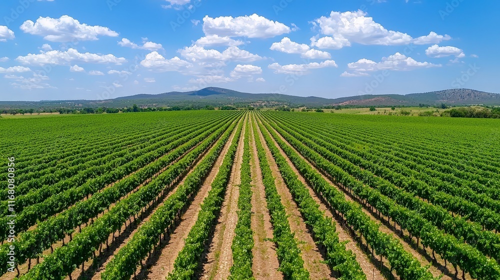 Aerial View of Expansive Vineyard Under Blue Sky Aerial View of Expansive Vineyard Under Blue Sky