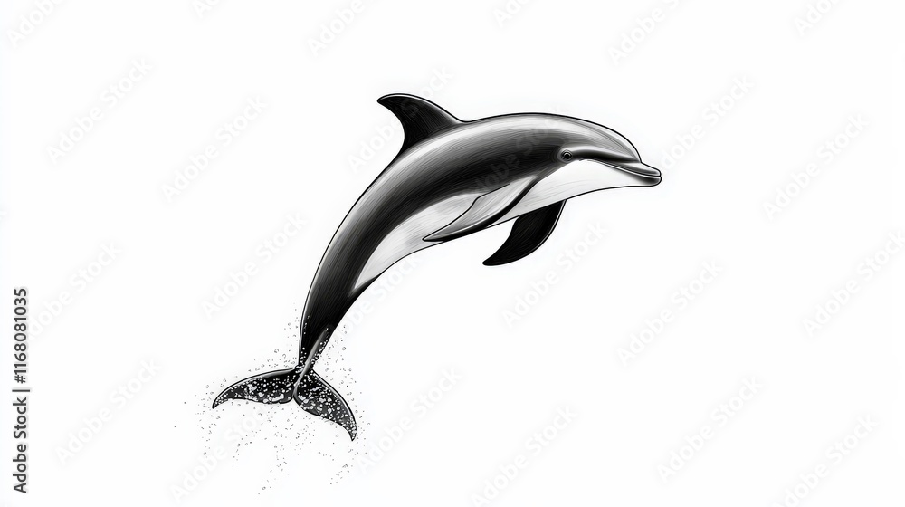 custom made wallpaper toronto digitalMinimalist Black and White Dolphin Sketch Illustration