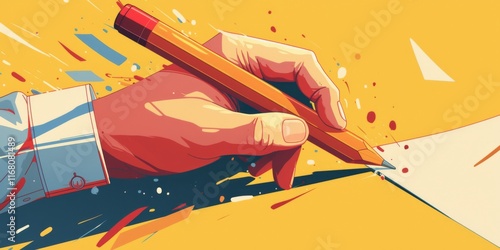 Hand holding pencil, representing the path to business success and choosing your own way, decision-making, entrepreneurship, and career growth concept in a vector illustration.

