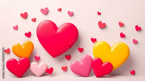 Bright vibrant colors define this modern flat design Valentine's Day photograph, characterized by its energetic simplicity and use of two-dimensional shapes.