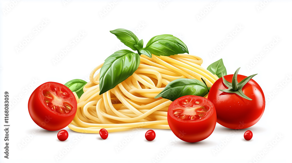 Delicious Spaghetti with Cherry Tomatoes and Basil - Fresh Italian Pasta Delicious Spaghetti with Cherry Tomatoes and Basil - Fresh Italian Pasta