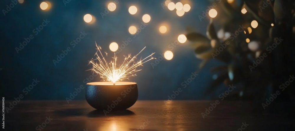 New Year's Fireworks with Sparkler Effect on Dark Blue Background, Bokeh Lights - Celebrating the Holiday Season New Year's Fireworks with Sparkler Effect on Dark Blue Background, Bokeh Lights - Celebrating the Holiday Season