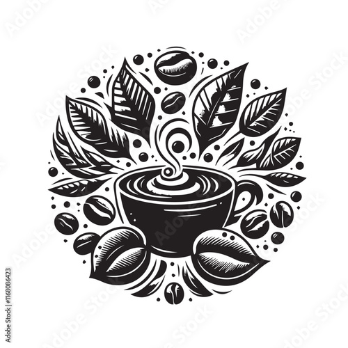 Coffee beans black vector and white background Vector illustration