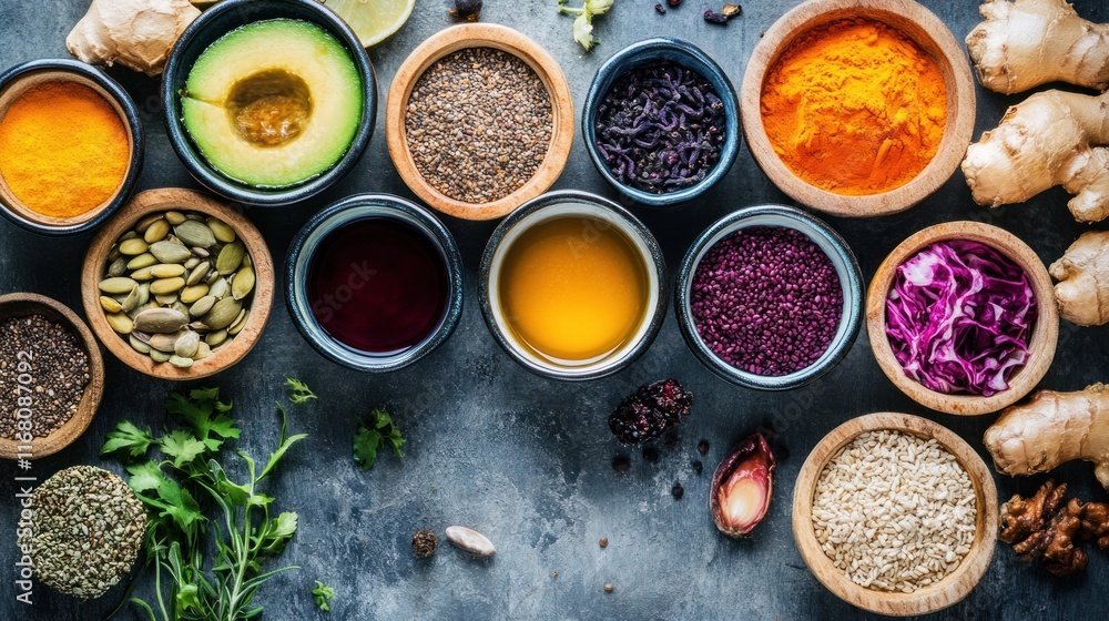 Vibrant Superfoods: A Colorful Collection of Healthy Ingredients Vibrant Superfoods: A Colorful Collection of Healthy Ingredients