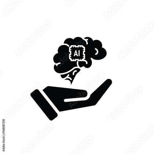 brain icon. brain and artificial intelligence in hand. Brain design and chip in the middle. Education, technology and protection vector design. Solid design style