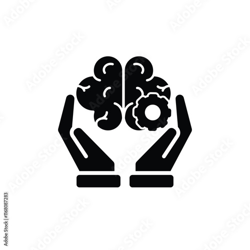 brain icon. brain and artificial intelligence in hand. Brain design and chip in the middle. Education, technology and protection vector design. Solid design style