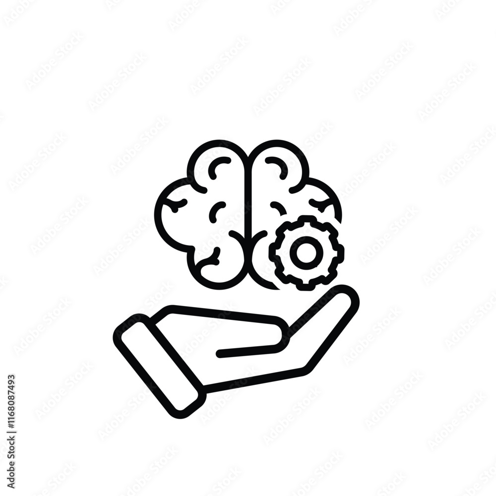 brain icon. brain and artificial intelligence in hand. Brain design and chip in the middle. Education, technology and protection vector design. Line design style brain icon. brain and artificial intelligence in hand. Brain design and chip in the middle. Education, technology and protection vector design. Line design style