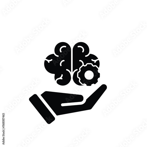 brain icon. brain and artificial intelligence in hand. Brain design and chip in the middle. Education, technology and protection vector design. Solid design style